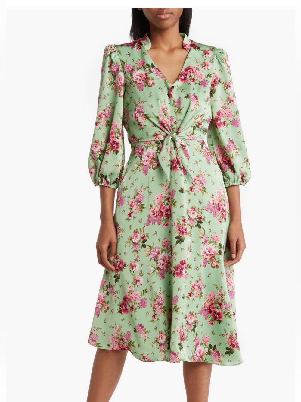 julia jordan Mint Green Floral Tie-Front Midi Dress
